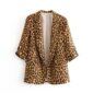 Aachoae Women Retro Leopard Blazer Suit Pockets Notched Collar Three Quarter Sleeve Jacket Coat Lady Office Work Wear Blazers