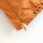 Aachoae-Women-Solid-Cotton-Embroidery-Blouse-Shirt-Short-Sleeve-Hollow-Out-Chic-Crop-Top-Turn-Down-Collar-Casual-Orange-Blouses