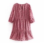 Aachoae-Sweet-Cotton-Embroidery-Pink-Dress-Women-Half-Sleeve-Elegant-Flowers-Mini-Dress-2020-Chic-O-Neck-A-Line-Pleated-Dresses