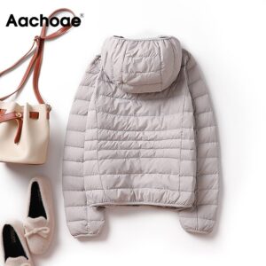 Aachoae Chic 2020 Winter Long Sleeve Padded Jacket Women Fashion Zipper Up Hooded Parka Coat Solid Casual Parkas Ropa Mujer