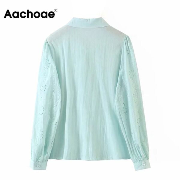 Aachoae Women Chic Floral Embroidery Cotton Blouse Shirt 2020 Elegant Turn Down Collar Shirt Long Sleeve Casual Blouses Tops