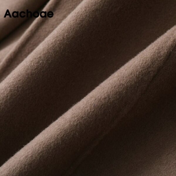 Aachoae Solid Color 100% Wool Long Coat Women Loose Casual Long Sleeve Sashes Outerwear Double Breasted Chic Ladies Overcoat