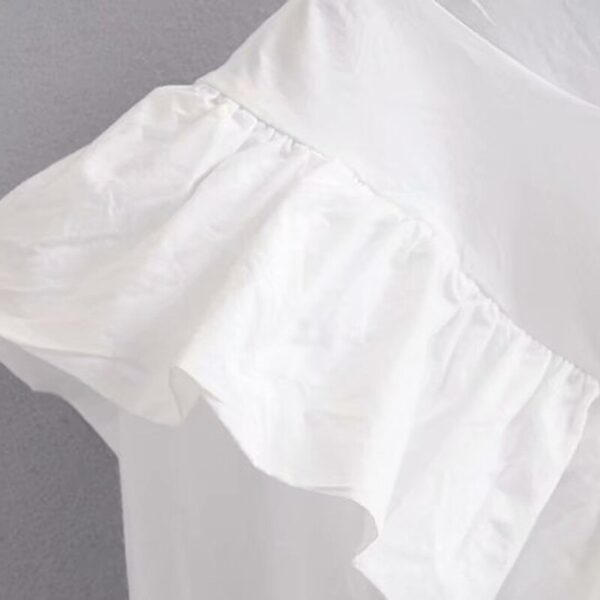 Aachoae Embroidery White Dress Ruffles O Neck Chic Mini Dress Women Summer Long Sleeve Hollow Out Loose Cotton Dress Vestido