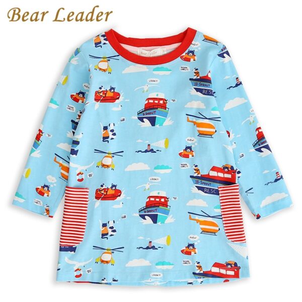 Bear Leader Girls Dress 2020 New Spring Casual Ruffles A-Line Striped Full Sleeve Kids Dress for 3T-7T Autumn Letter Vestido