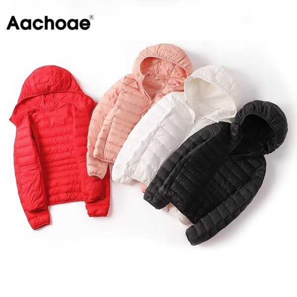 Aachoae Chic 2020 Winter Long Sleeve Padded Jacket Women Fashion Zipper Up Hooded Parka Coat Solid Casual Parkas Ropa Mujer