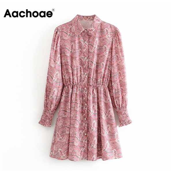 Aachoae 2020 Floral Print Shirt Dress Long Sleeve Casual Mini Dress Female Turn Down Collar Lady Office Dresses Vestido Mujer