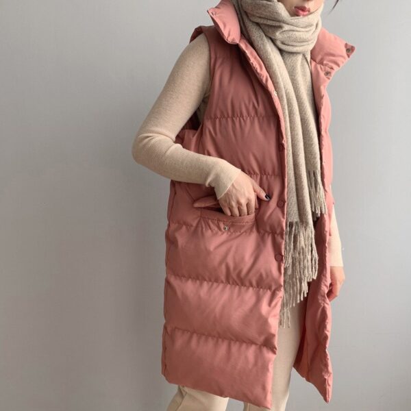 Winter Long Sleeveless Vest Coats Women Stand Neck Slim Cotton Padded Jacket Vests Korean Fashion Jacket Woman Waistcoat
