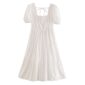 Aachoae Women A Line White Cotton Midi Dress Bow Tie Hollow Out Sweet Summer Dresses Square Collar Short Sleeve Casual Sundress