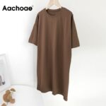 Aachoae-Women-Casual-Loose-Solid-Cotton-T-Shirt-Dress-O-Neck-Oversize-Mini-Dress-Batwing-Short-Sleeve-Basic-Dresses-Vestidos