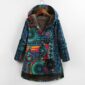 Versear Female Jacket Plush Coat Women Windbreaker Winter Warm Outwear Floral Print Hooded Pockets Vintage Oversized Coats Plus