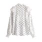 Aachoae Elegant Ruffled Blouse Women Stylish Long Sleeve Printed Shirts Stand Collar Casual Tops And Blouses Camisas Mujer 2020