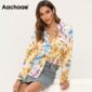 Aachoae Womens Tops And Blouses 2020 Floral Print Long Sleeve Blouse Turn Down Collar Casual Loose Shirt Blusas Chemisier Femme
