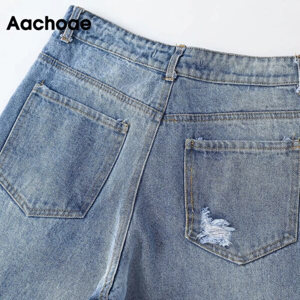 Aachoae Casual Blue Color Harem Pants Women Holes Scratched Retro Long Length Jeans Lady Baggy Loose Trousers Pantalon Femme