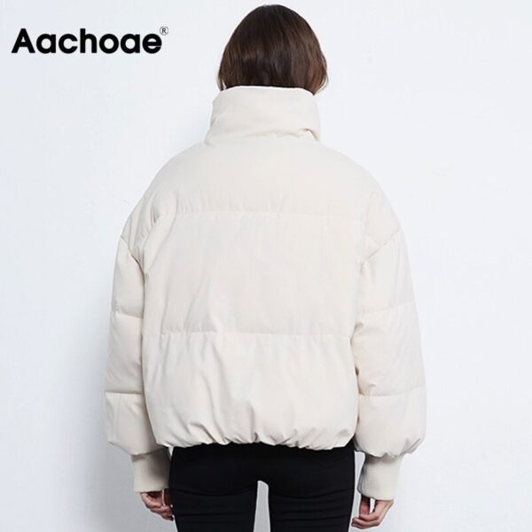 Aachoae 2020 Solid Color Fashion Winter Parka Women Long Sleeve Zipper Thick Warm Parkas Coat Casual Down Jacket With Pockets