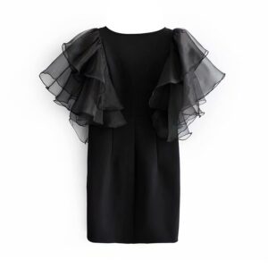 Aachoae Sexy Club Black Bodycon Mini Dress 2020 Women Organza Petal Short Sleeve Party Dress Streetwear Summer Dresses Vestidos