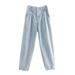 Aachoae-Light-Blue-Color-Paperbag-Pants-Jeans-Women-Pleated-Loose-Casual-Cowboy-Jeans-Lady-Back-Elastic-Waist-Long-Trousers