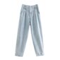 Aachoae Light Blue Color Paperbag Pants Jeans Women Pleated Loose Casual Cowboy Jeans Lady Back Elastic Waist Long Trousers