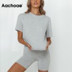 Aachoae-Solid-2-Piece-Set-Women-Summer-Batwing-Sleeve-Casual-Sports-T-Shirt+Bodycon-Biker-Shorts-Set-Tracksuit-Sportswear-Suit