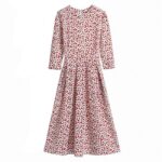 Aachoae-Printed-Dress-For-Women-2020-Vintage-Three-Quarter-Sleeve-Draped-Dress-Autumn-Round-Neck-A-line-Midi-Dresses-Vestido