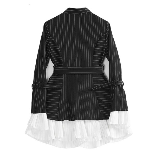 TWOTWINSTYLE 2020 New Autumn Winter Lapel Long Sleeve Black Striped Hem Ruffles Stitch Loose Jacket Women Coat Fashion Tide