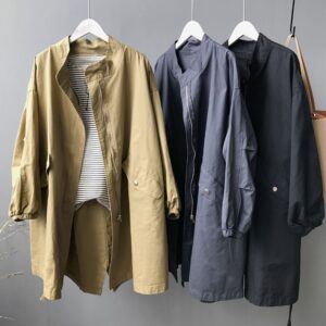 Aachoae Casual Solid Korean Trench Coat Women Loose Batwing Long Sleeve Jacket Female Zipper O Neck Oversize Trench Abrigo Mujer