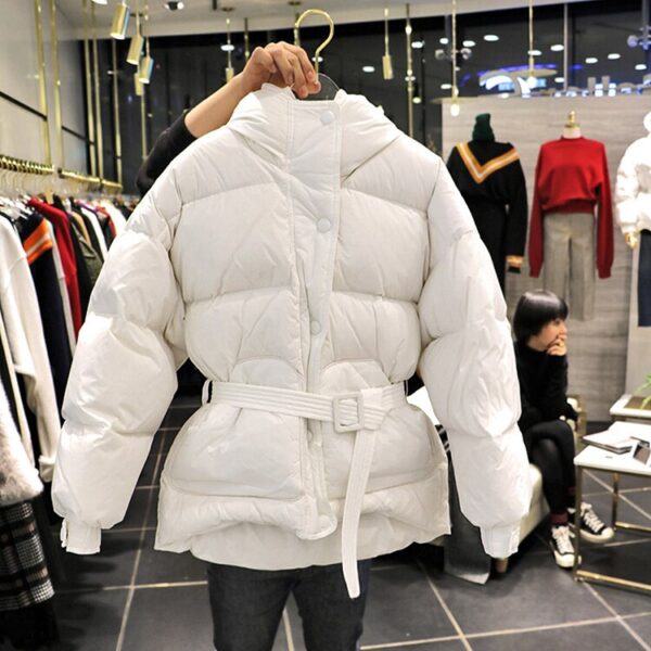 Women Autumn Winter Jacket Parkas Hooded Zipper Single Breasted Coat Thick Korean Fashion Sashes Jacket