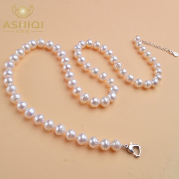 ASHIQI Natural freshwater pearl Necklace Near round pearl jewelry for women gift