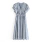 Aachoae V Neck Elegant Midi Dress Women Summer 2020 Ruffles Short Sleeve Casual Dot Dress Elastic Waist Pleated Dress Vestido