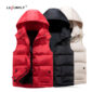 Lusumily Women's Hoodie Vest Winter Warm Thicken Casual Windbreaker Solid Colors Red Sleeveless Jacket Female Classic Waistcoat