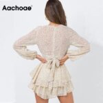 Aachoae-Sexy-Deep-V-Neck-Polka-Dot-Beach-Dress-Women-See-Through-Long-Sleeve-Female-Bud-Dress-Bandage-Holiday-Mini-Dress-Summer
