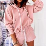 Aachoae-Casual-Solid-Set-Women-Summer-Autumn-Batwing-Long-Sleeve-Sports-Hooded-Hoodies-And-Loose-Home-Lady-Shorts-Outfit