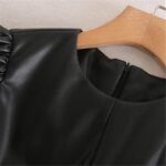 Aachoae-Women-Black-Faux-Leather-Dress-Sexy-Club-Bodycon-Mini-Dress-Black-Puff-Short-Sleeve-O-Neck-Pleated-Dresses-Tunic-Vestido