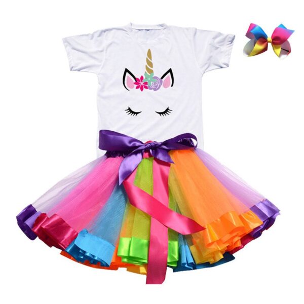 2020 New Girls Children Summer Unicorn Tutu Dress Kids Princess Rainbow Vestido Girls Birthday Party Dress Fancy Unicorn Costume