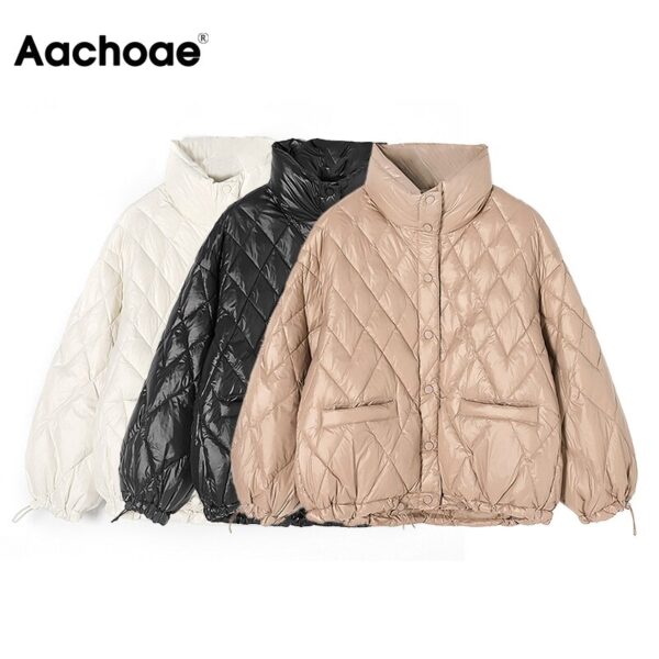 Aachoae Casual Solid Woman Parkas Batwing Long Sleeve Loose Pocket Coat Lady Stand Collar Warm Outwear Winter Autumn Ropa Mujer