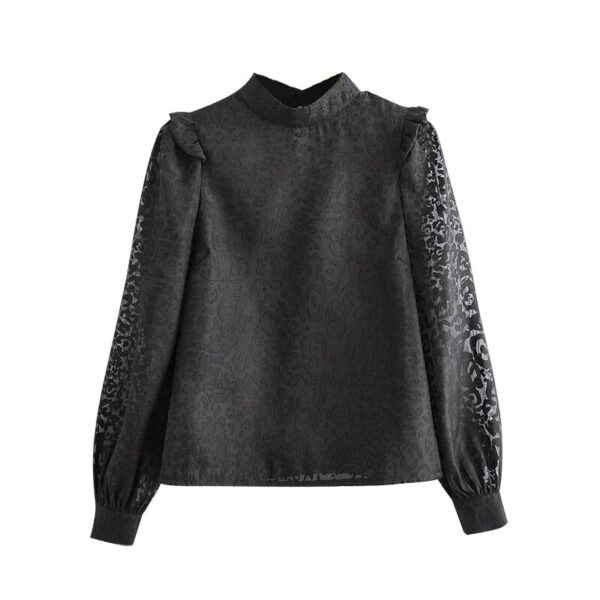 Aachoae Women Fashion Leopard Print Blouses 2020 Transparent Puff Long Sleeve Ruffle Shirt Black Elegant Top Blouse Blusas Mujer