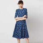 Aachoae-2020-Spring-Polka-Dot-Dress-Women-Vintage-Three-Quarter-Sleeve-Office-Casual-Dress-O-Neck-Ladies-Long-Pleated-Dresses