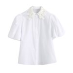 Aachoae-Women-Elegant-Lace-Patchwork-White-Cotton-Blouse-Fashion-Faux-Pearl-Beading-Tunic-Top-Puff-Short-Sleeve-Female-Shirts