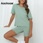 Aachoae-Solid-2-Piece-Set-Women-Summer-Batwing-Sleeve-Casual-Sports-T-Shirt+Bodycon-Biker-Shorts-Set-Tracksuit-Sportswear-Suit