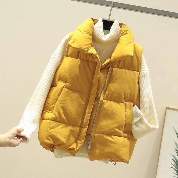 Lusumily 2020 Winter Women Vest Cotton Sleeveless Jacket Vest Waistcoat Yellow Warm Solid Vests Slim Pockets Women's Clothing