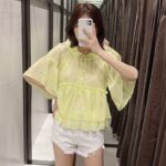 Aachoae-Women-Ruffled-See-Through-Blouses-Fashion-Bow-Tie-Flare-Sleeve-Chiffon-Blouse-Solid-Sweet-Transparent-Shirt-Ladies-Tops