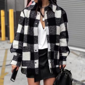 Vintage women elegant plaid jackets 2019 winter fashion ladies patchwork coats female thick woolen jacket girls oversize outfit