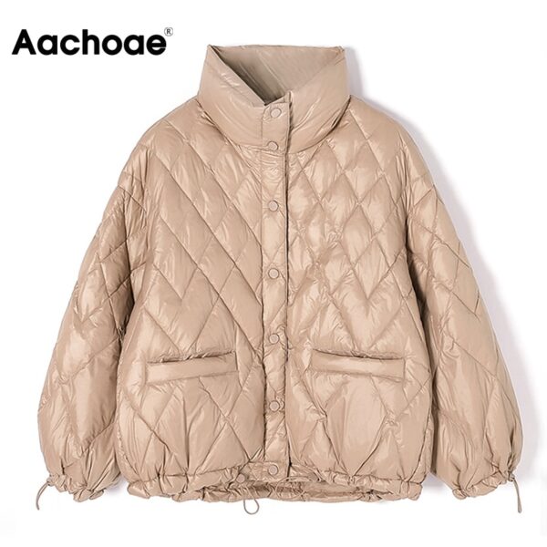 Aachoae Casual Solid Woman Parkas Batwing Long Sleeve Loose Pocket Coat Lady Stand Collar Warm Outwear Winter Autumn Ropa Mujer