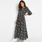 Aachoae-2020-Women-Long-Printed-Dresses-Three-Quarter-Sleeve-Bohemian-Maxi-Dress-Turn-Down-Collar-Shirt-Dress-Vestidos-Mujer