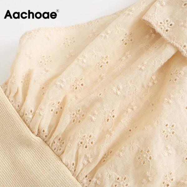 Aachoae Women Sweet Patchwork Embroidery Cropped Blouses 2020 Sleeveless Tied Strap Knitted Blouse Shirt Summer Chic Ladies Tops