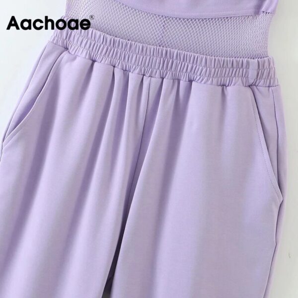 Aachoae Sport Wear Mesh Patchwork Jogger Pants Women Fashion High Waist Long Sweatpants Ladies Letter Print Purple Trousers
