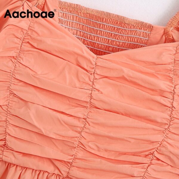 Aachoae Solid Chic Ruffled Cotton Blouse Women Sweet V Neck Stretch Pleated Crop Top Female Puff Long Sleeve Stylish Shirt Blusa