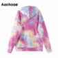 Aachoae High Street Colorful Hooded Hoodies Women Batwing Long Sleeve Loose Sweatshirt Pocket Drawstring Lady Hoodie Sweatshirt