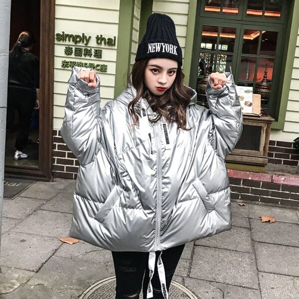 2019 Winter Glossy Bright Down Parka women's Hooded Coat Zip jacket large size Loose Winter Warm Thick Parka Women Jacket