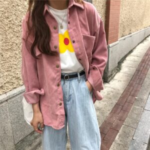 Vintage Corduroy Jackets Women Winter Autumn Coats Plus Size Single-breasted Harajuku Overcoats Jackets Loose Solid Outerwear