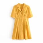 Aachoae-Women-A-Line-Cotton-Mini-Dress-Summer-Short-Sleeve-Elegant-Pleated-Dresses-Solid-Turn-Down-Collar-Casual-Dress-Vestidos